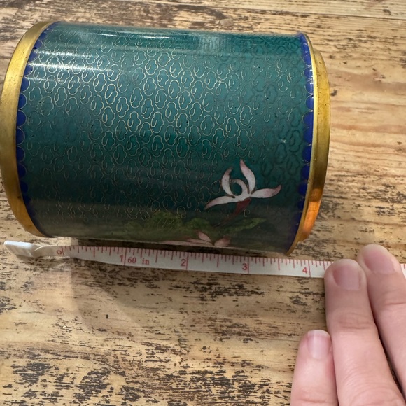 Antique Japanese Meiji Cloisonne Enamel Brush Pot tea container Bronze enamel - Picture 7 of 7